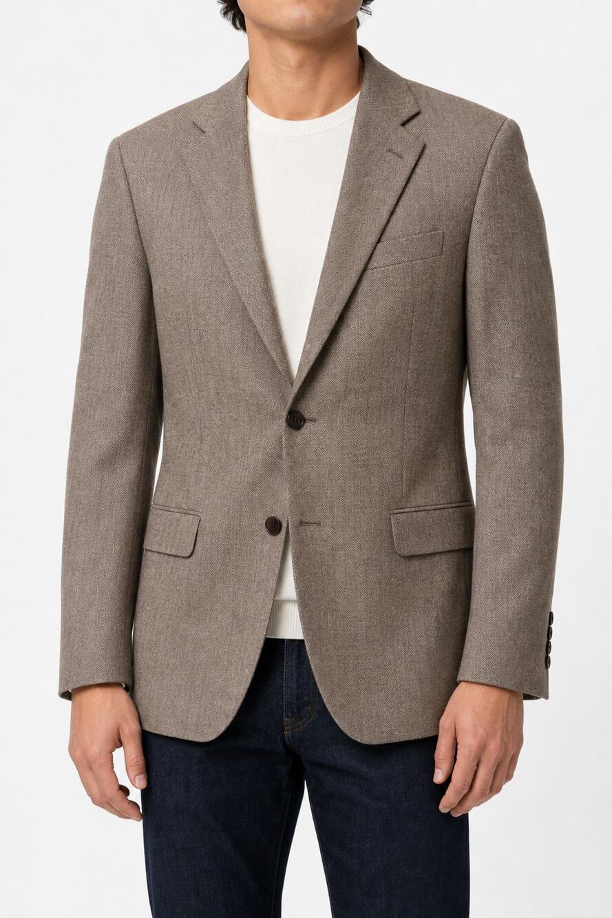 Saks Fifth Avenue BLACK Men 40R Slim Fit Silk Wool Herringbone Blazer Sport Coat